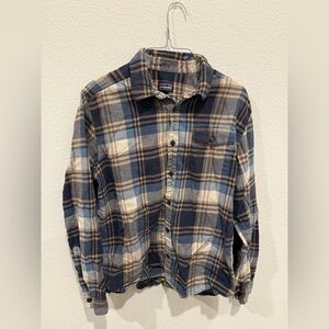 Patagonia Tan and Blue Plaid Shirt